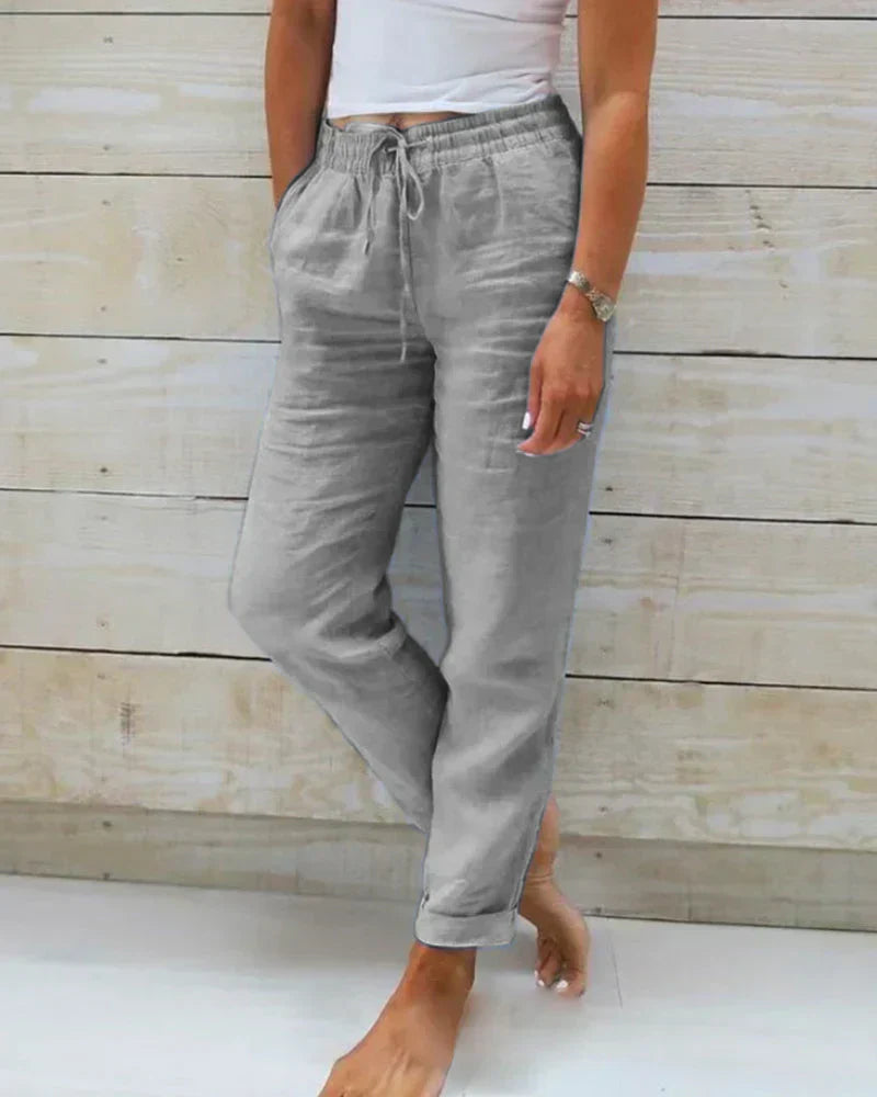 Pantalones Mujer de Lino Elásticos Ajuste Relajado