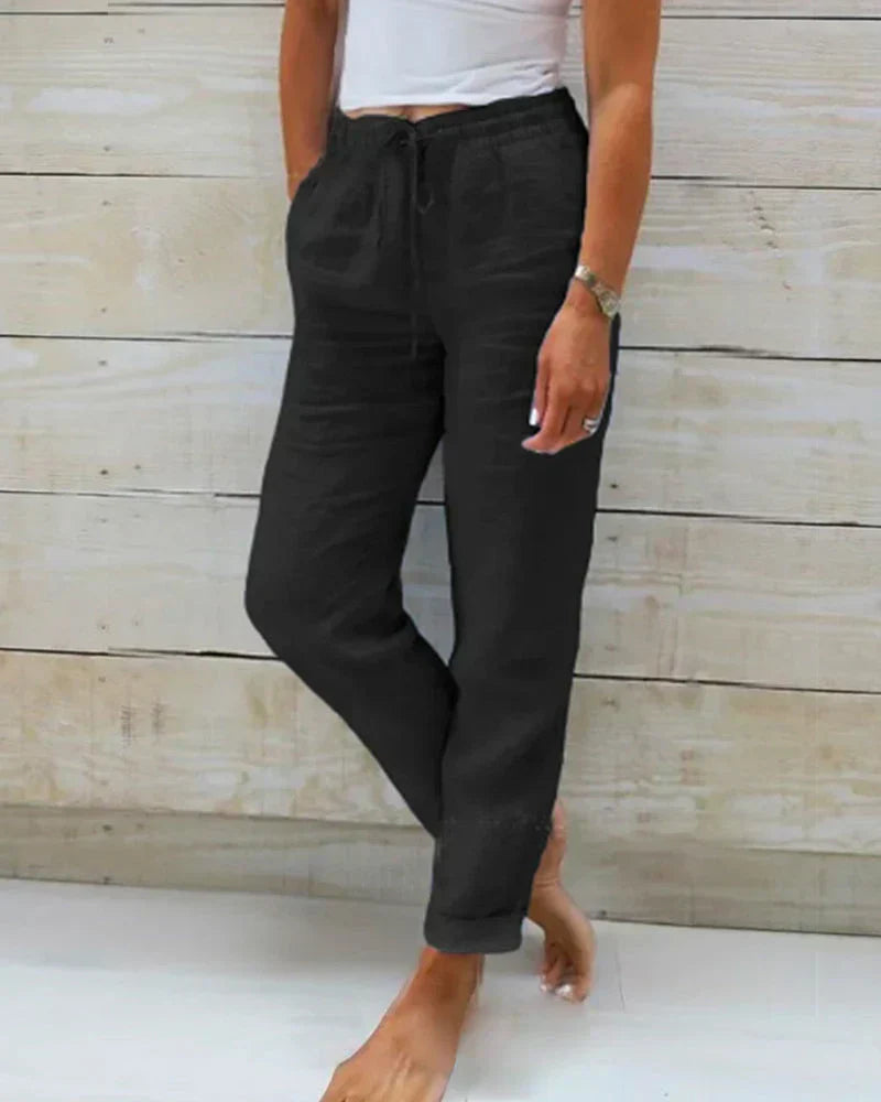 Pantalones Mujer de Lino Elásticos Ajuste Relajado