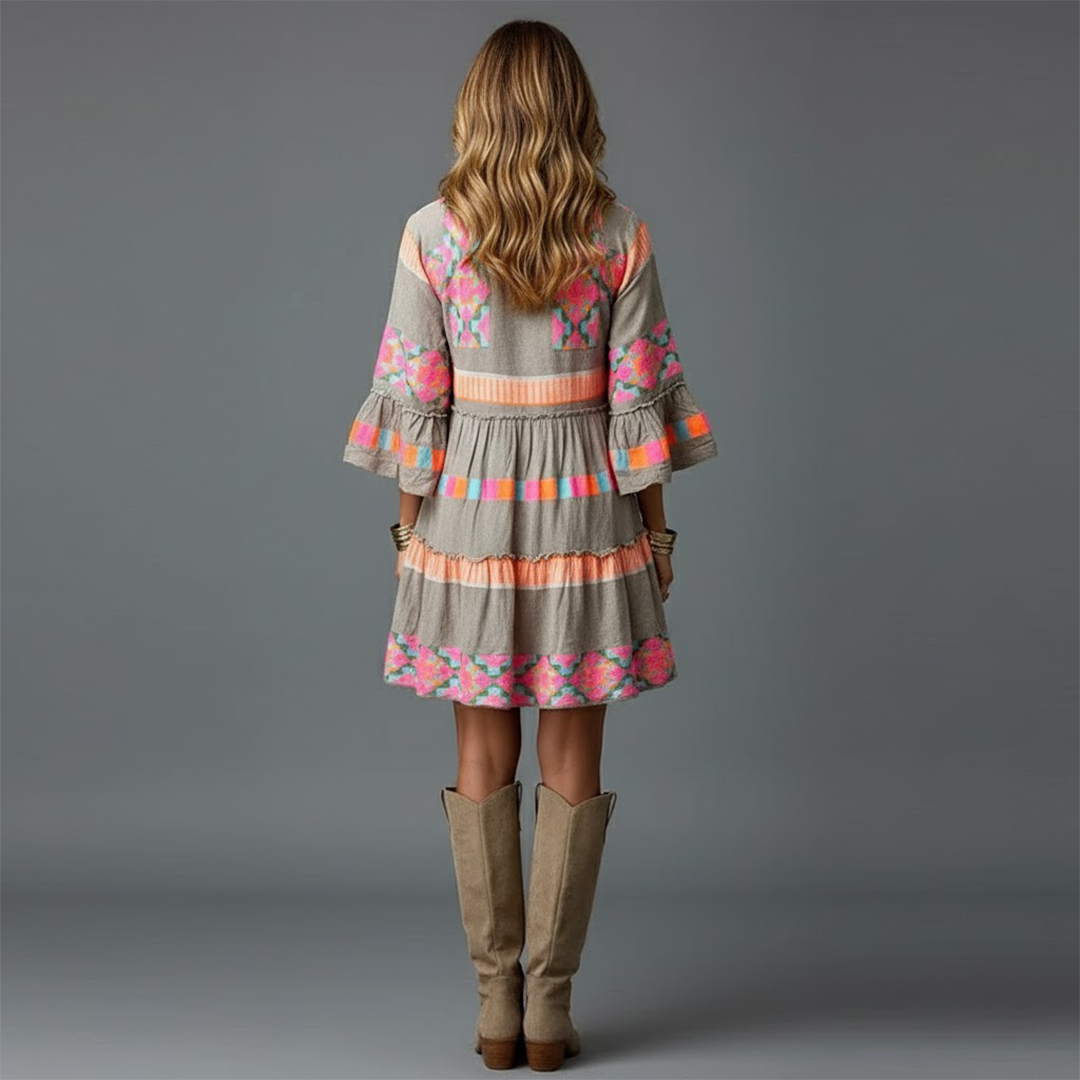 Vestido Bohemio Mujer de Tela Ligera Mangas Acampanadas