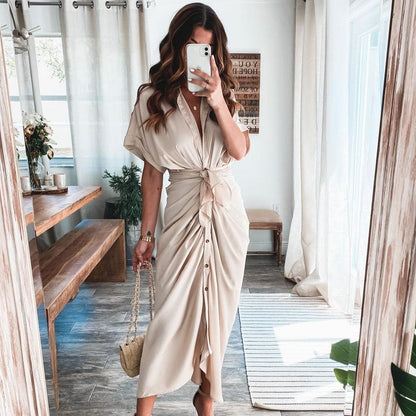 Vestido Largo Mujer de Satén Drapeado Ajuste Elegante