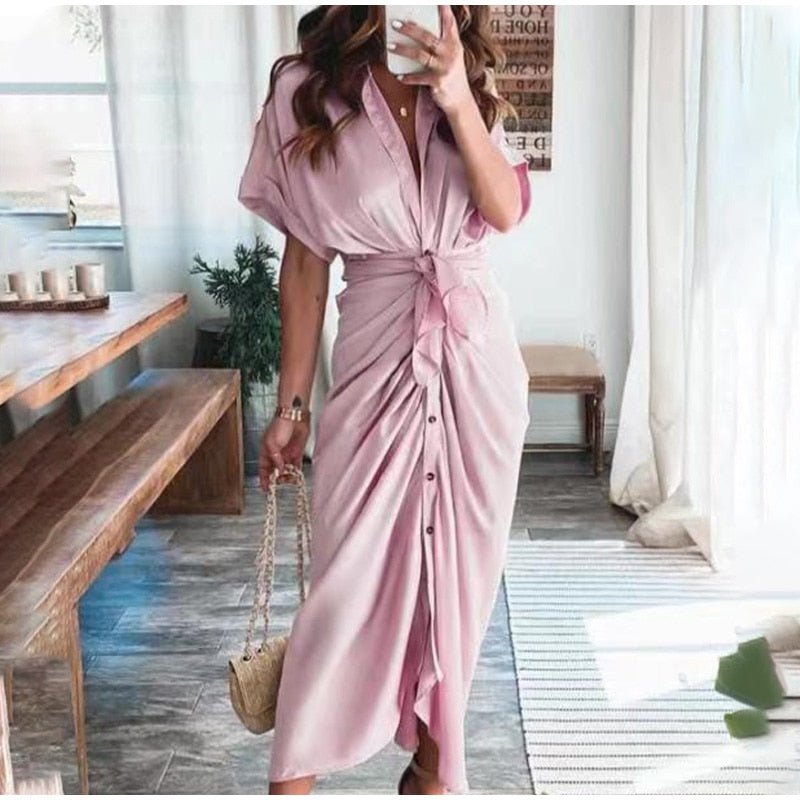 Vestido Largo Mujer de Satén Drapeado Ajuste Elegante