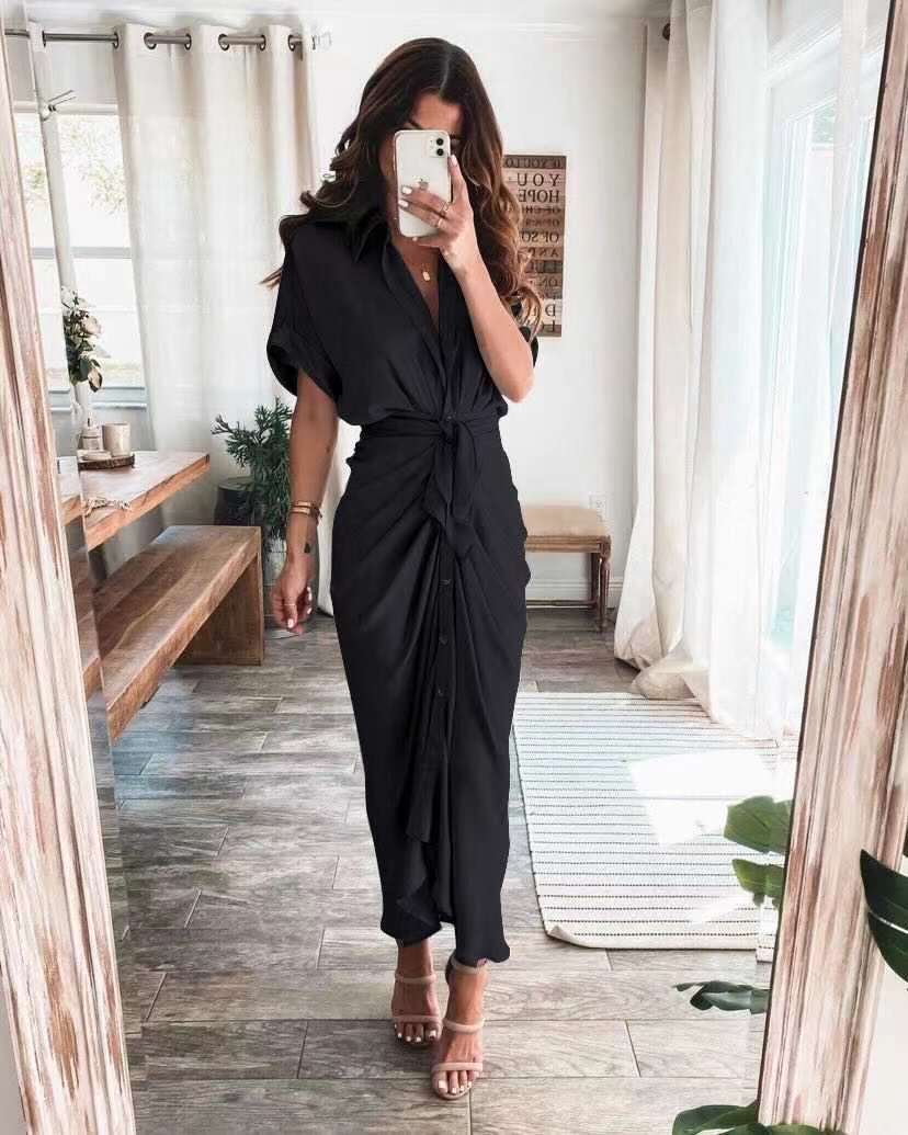 Vestido Largo Mujer de Satén Drapeado Ajuste Elegante