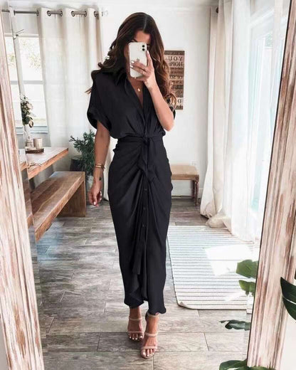Vestido Largo Mujer de Satén Drapeado Ajuste Elegante