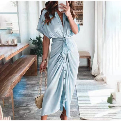 Vestido Largo Mujer de Satén Drapeado Ajuste Elegante