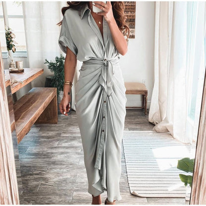 Vestido Largo Mujer de Satén Drapeado Ajuste Elegante