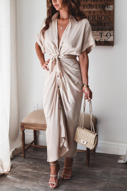 Vestido Largo Mujer de Satén Drapeado Ajuste Elegante