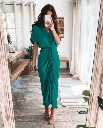 Vestido Largo Mujer de Satén Drapeado Ajuste Elegante