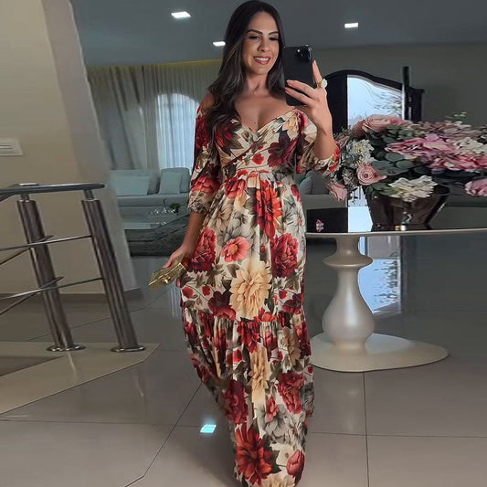 Vestido Largo Mujer de Tela Ligera Estampado Floral - Mavetta