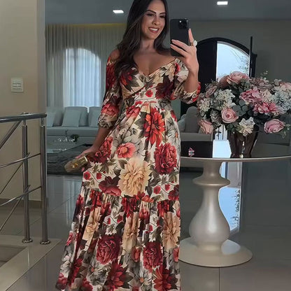 Vestido Largo Mujer de Tela Ligera Estampado Floral