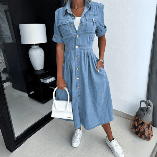 Vestido Midi Mujer de Mezclilla Casual con Botones - Mavetta