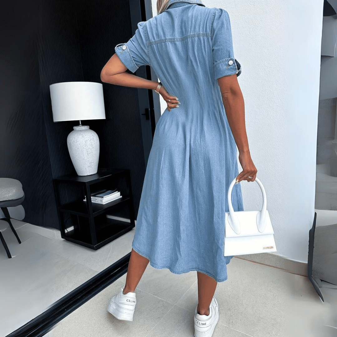 Vestido Midi Mujer de Mezclilla Casual con Botones
