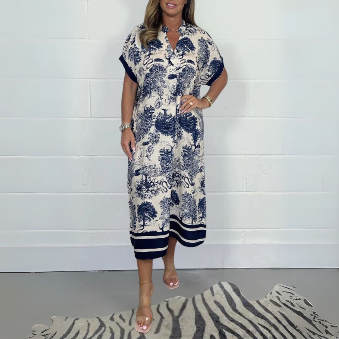 Vestido Midi Mujer Estampado Elegante Ajuste Clásico - Mavetta