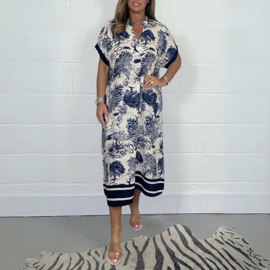 Vestido Midi Mujer Estampado Elegante Ajuste Clásico - Mavetta