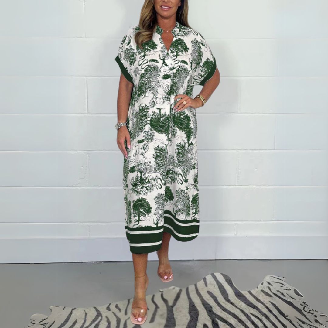 Vestido Midi Mujer Estampado Elegante Ajuste Clásico