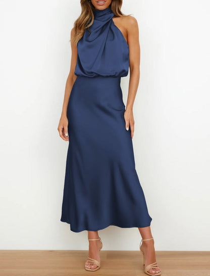 Vestido Midi Mujer de Satén Elegante Ajuste Sofisticado