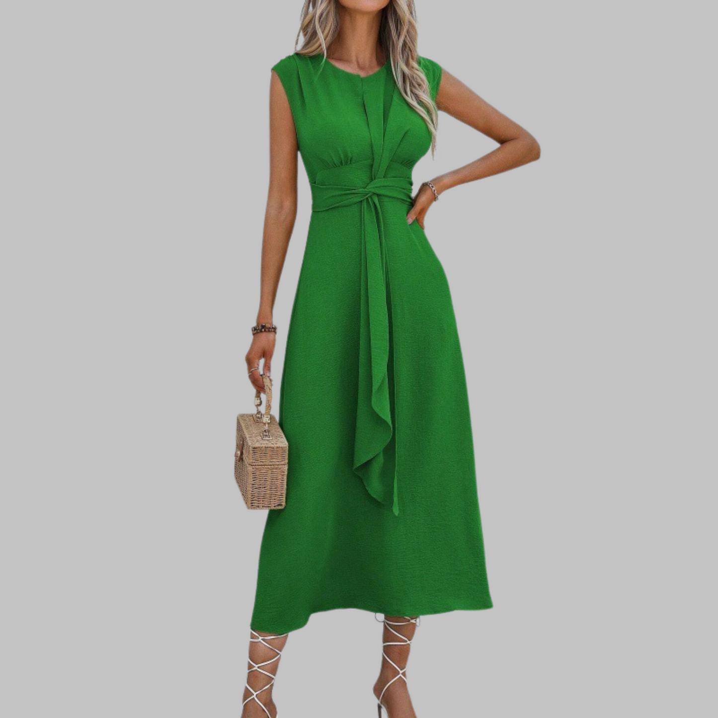 Vestido Midi Mujer Sin Mangas con Cinturón Ajustable - Mavetta
