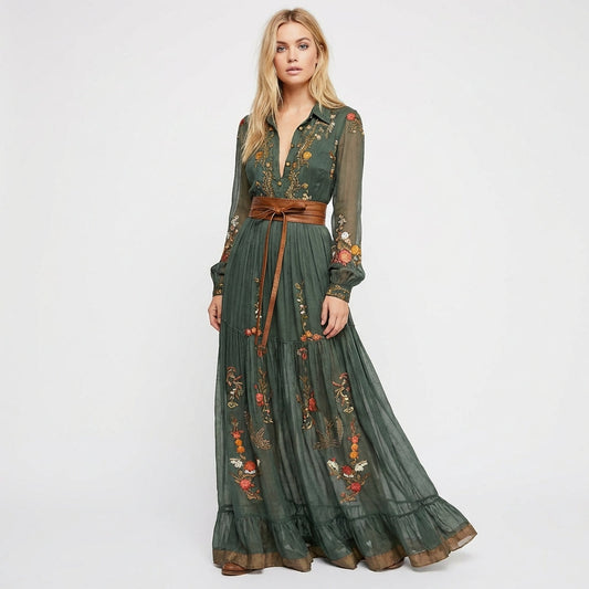 Vestido Largo Mujer Bordado Estilo Bohemio - Mavetta