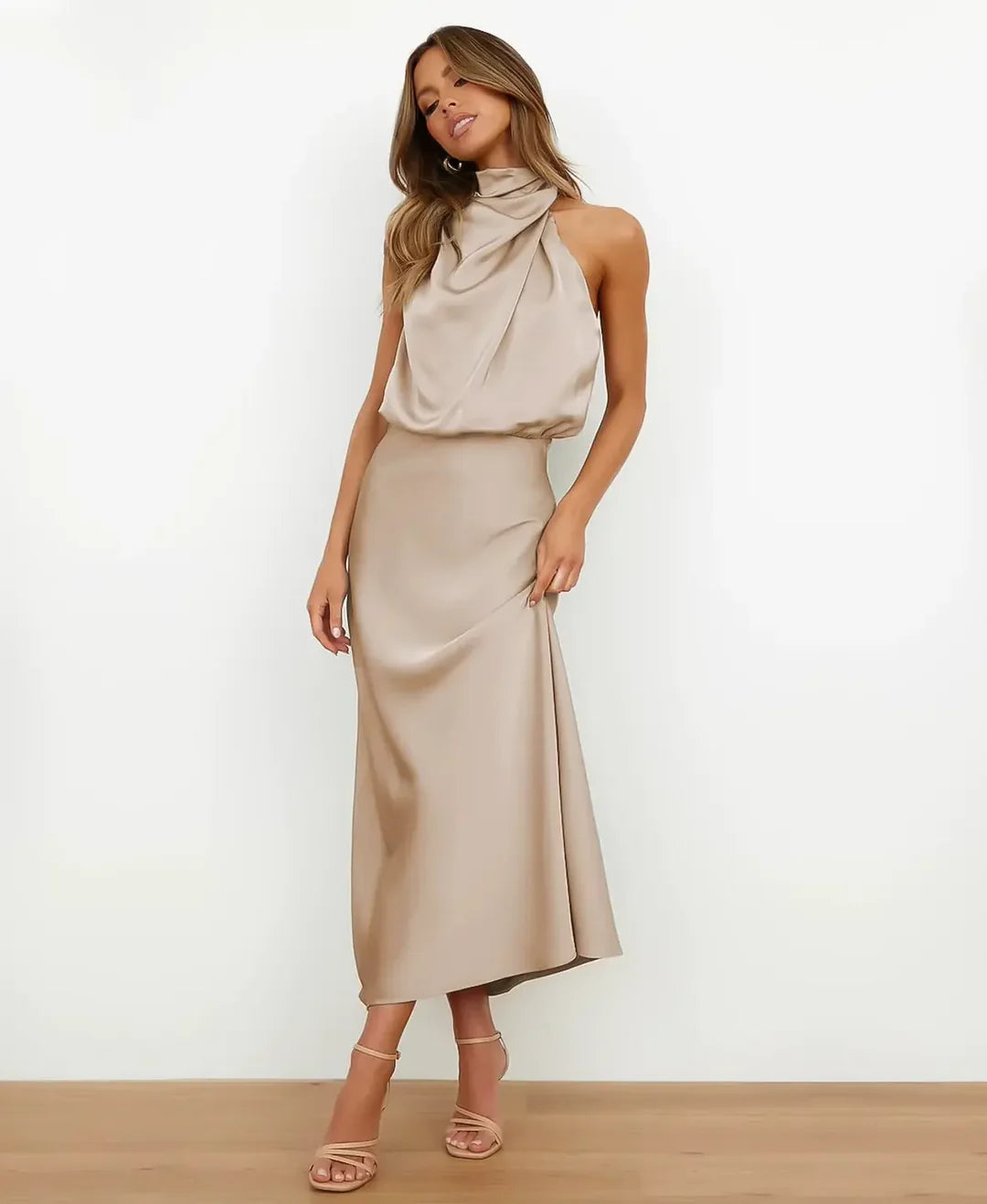 Vestido Midi Mujer Cuello Halter Elegante - Mavetta