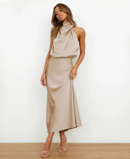 Vestido Midi Mujer Cuello Halter Elegante - Mavetta