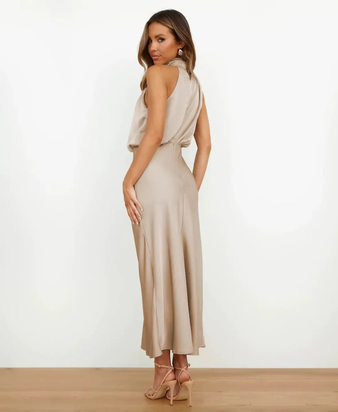 Vestido Midi Mujer Cuello Halter Elegante