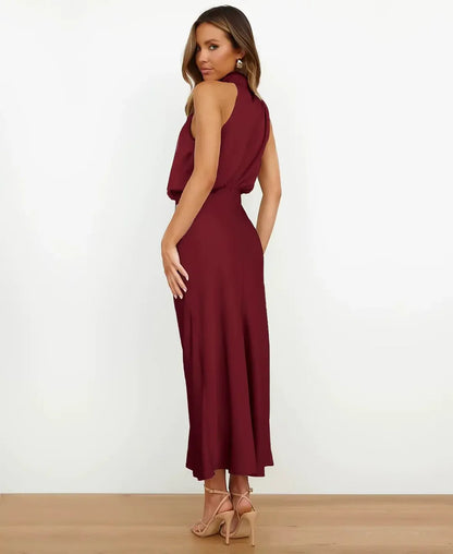 Vestido Midi Mujer Cuello Halter Elegante