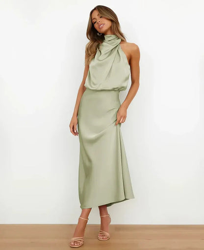 Vestido Midi Mujer Cuello Halter Elegante