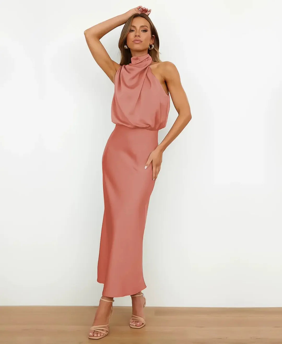Vestido Midi Mujer Cuello Halter Elegante