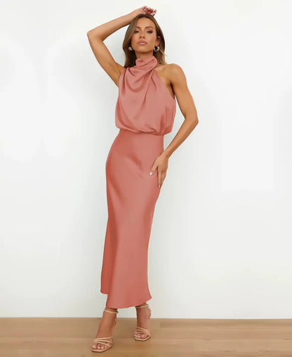 Vestido Midi Mujer Cuello Halter Elegante