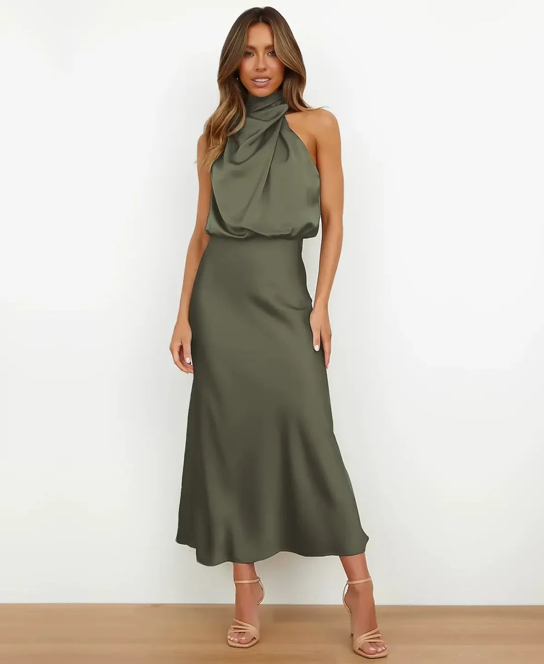 Vestido Midi Mujer Cuello Halter Elegante