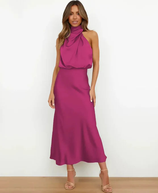 Vestido Midi Mujer Cuello Halter Elegante