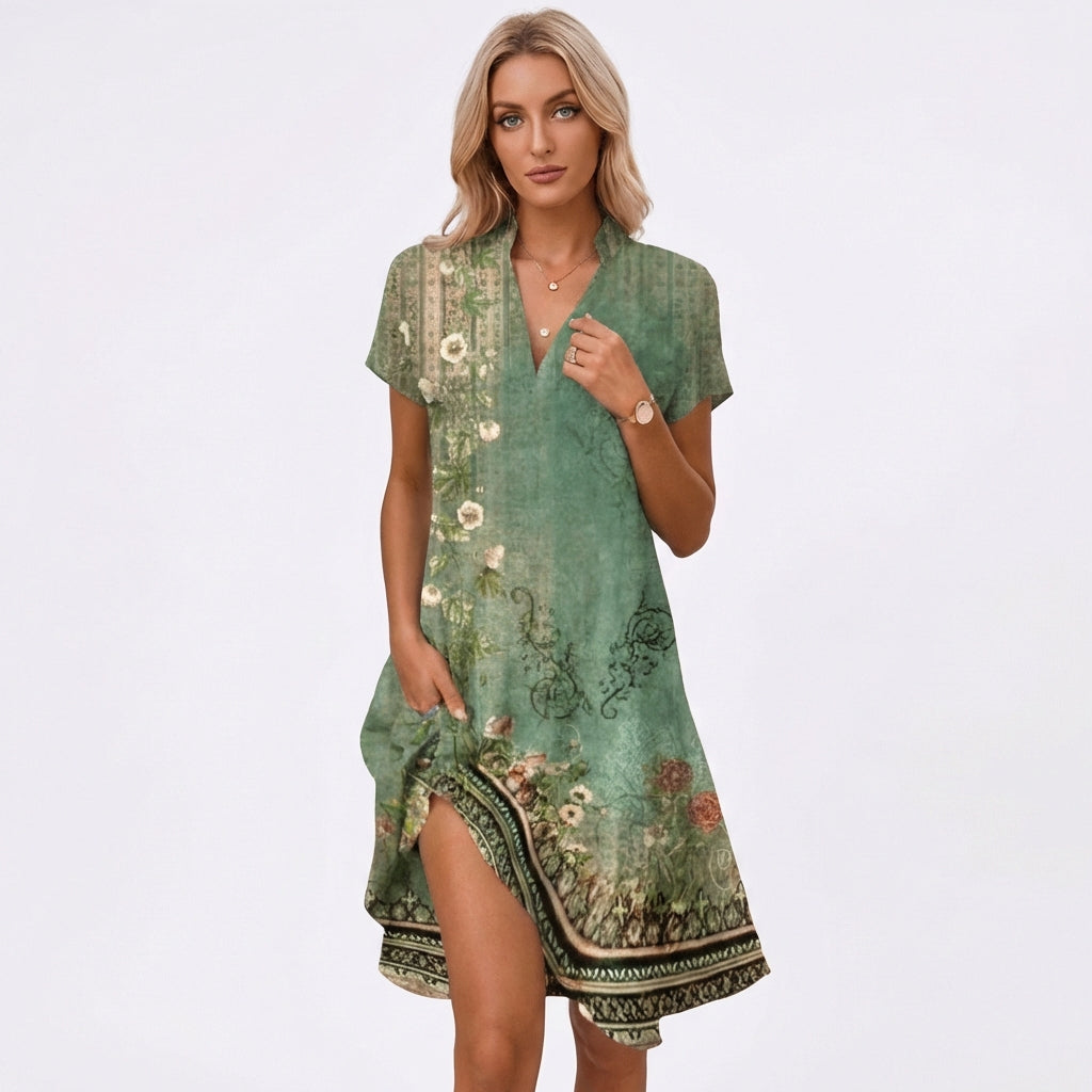 Vestido Midi Mujer Estampado Boho Escote en V