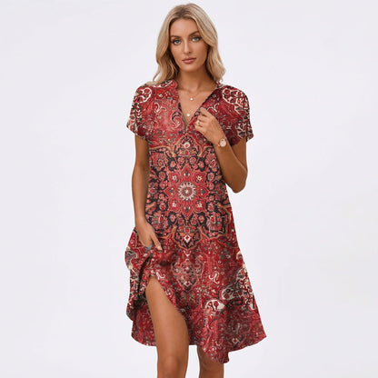 Vestido Midi Mujer Estampado Boho Escote en V - Mavetta