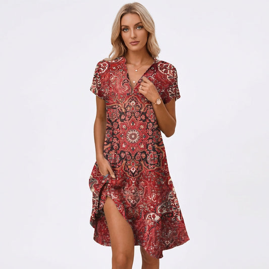 Vestido Midi Mujer Estampado Boho Escote en V - Mavetta