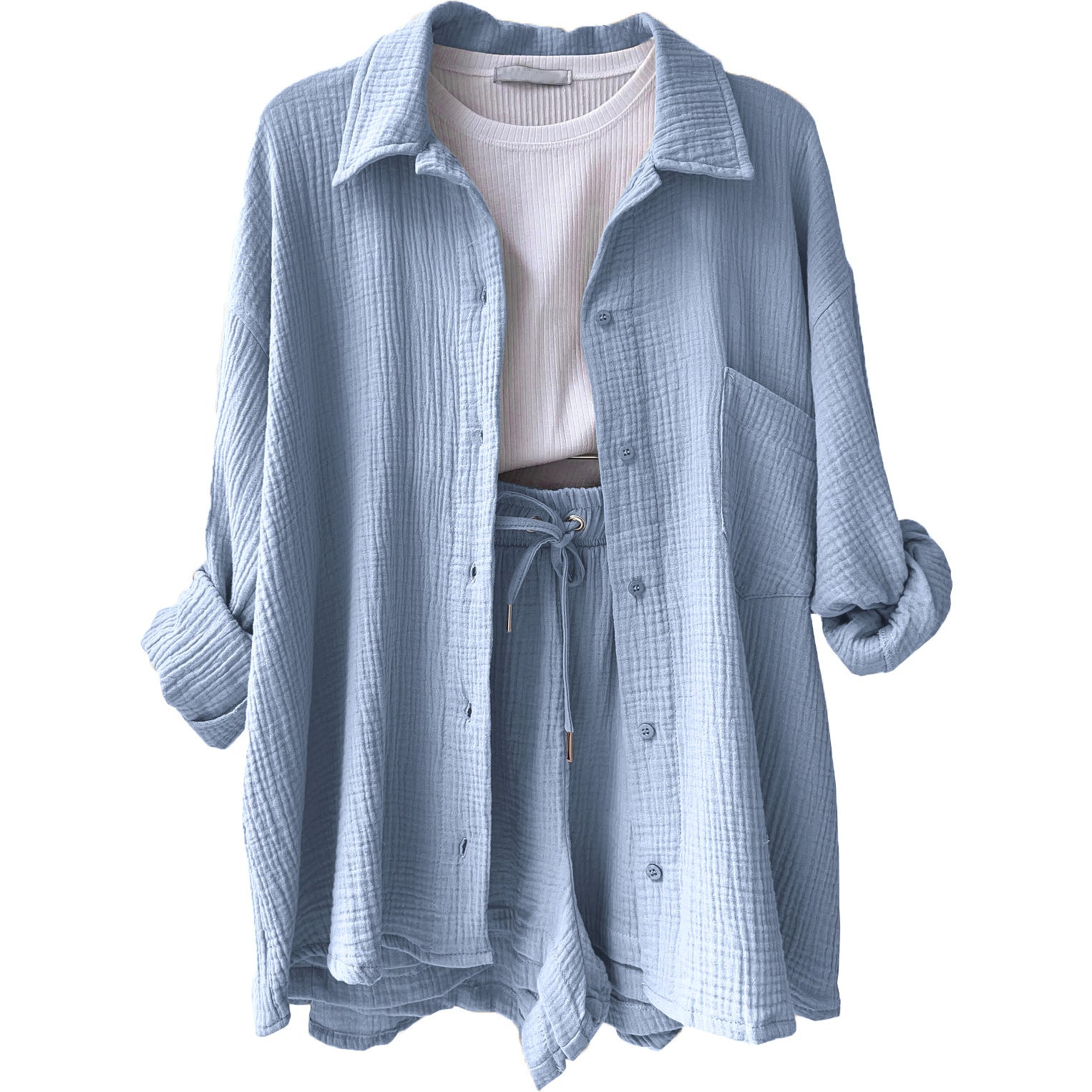 Conjunto verano mujer de algodón camisa y shorts ajustados - Mavetta