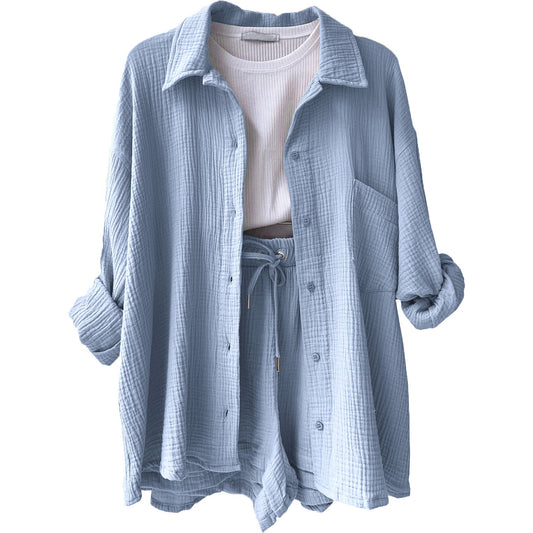 Conjunto verano mujer de algodón camisa y shorts ajustados - Mavetta