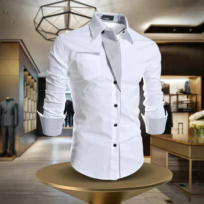 Camisa Hombre Manga Larga Cuello Clásico Cierre de Botones
