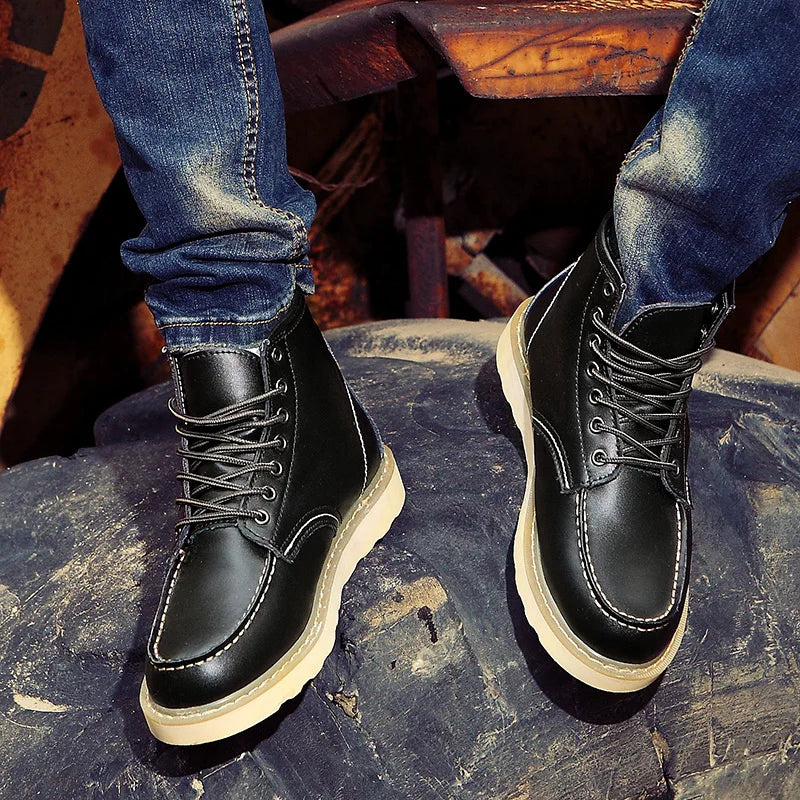 Botas hombre cuero resistente con cordones estilo retro cómodas