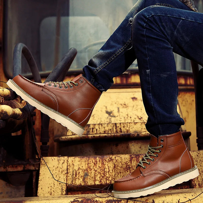 Botas hombre cuero resistente con cordones estilo retro cómodas