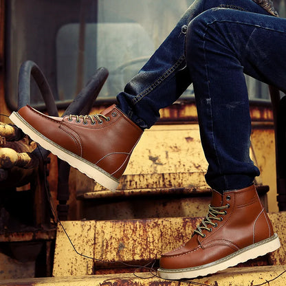 Botas hombre cuero resistente con cordones estilo retro cómodas