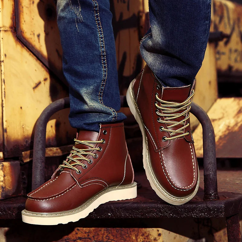 Botas hombre cuero resistente con cordones estilo retro cómodas