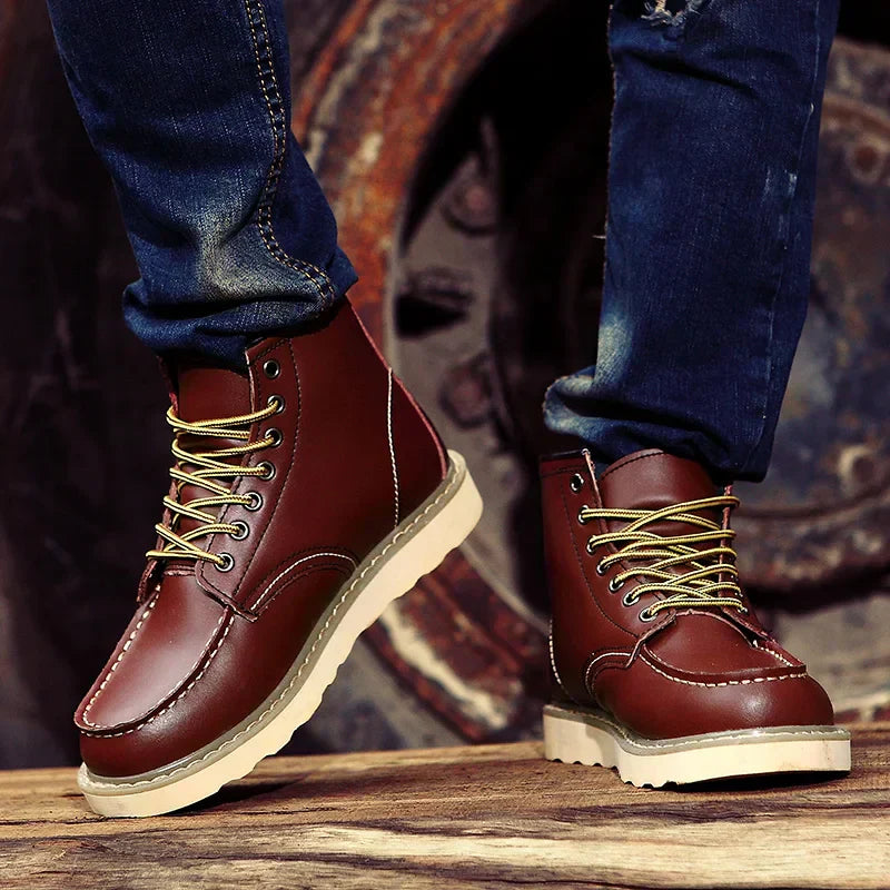 Botas hombre cuero resistente con cordones estilo retro cómodas
