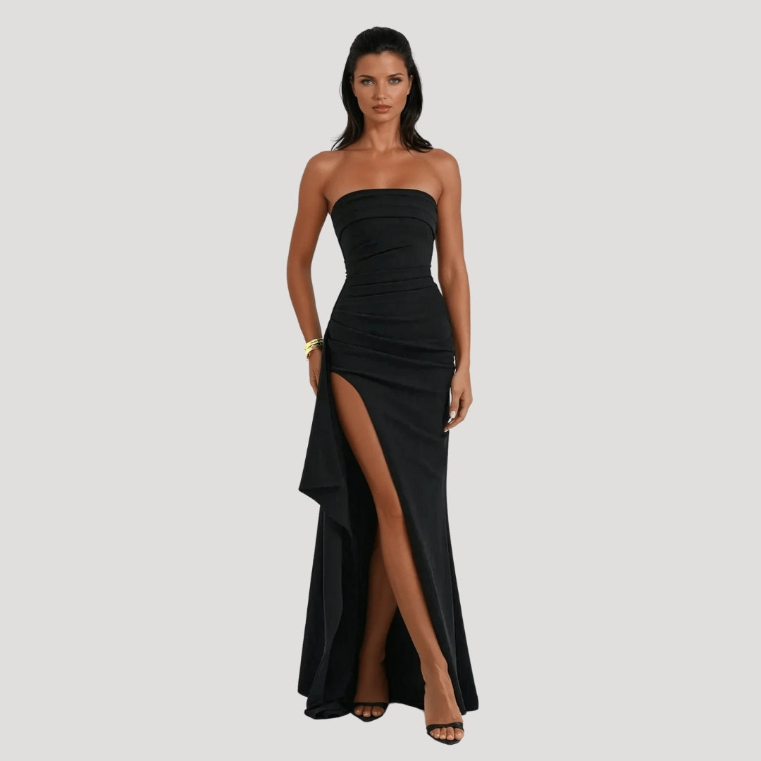 Vestido maxi mujer sin tirantes con abertura elegante