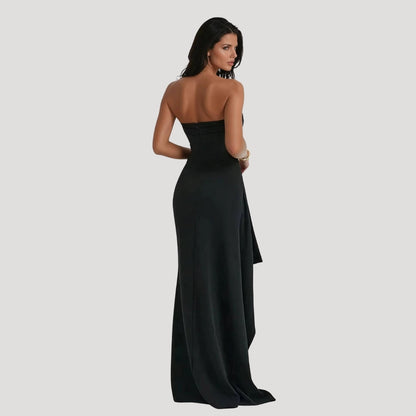 Vestido maxi mujer sin tirantes con abertura elegante