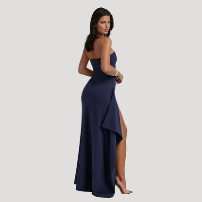 Vestido maxi mujer sin tirantes con abertura elegante