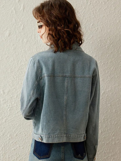 Chaqueta Vaquera Mujer Corta con Tachuelas Ajuste Regular