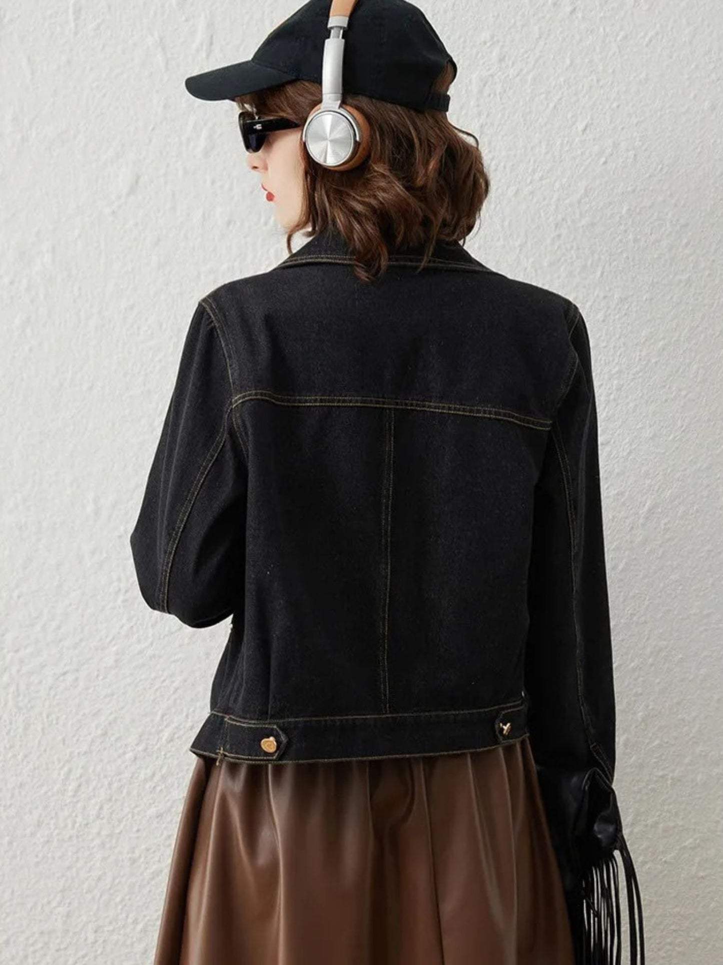 Chaqueta Vaquera Mujer Corta con Tachuelas Ajuste Regular