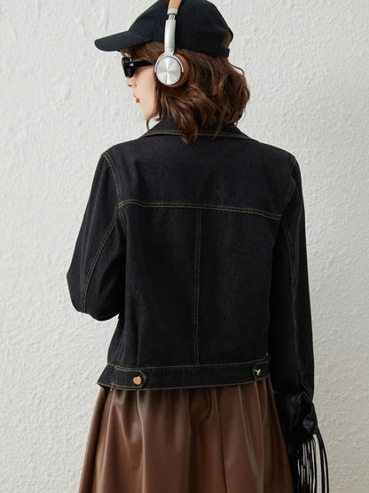 Chaqueta Vaquera Mujer Corta con Tachuelas Ajuste Regular