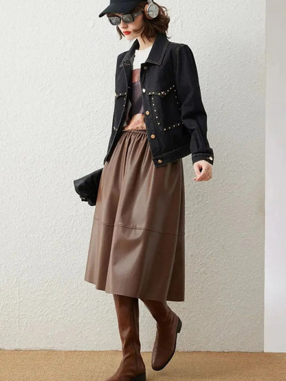 Chaqueta Vaquera Mujer Corta con Tachuelas Ajuste Regular