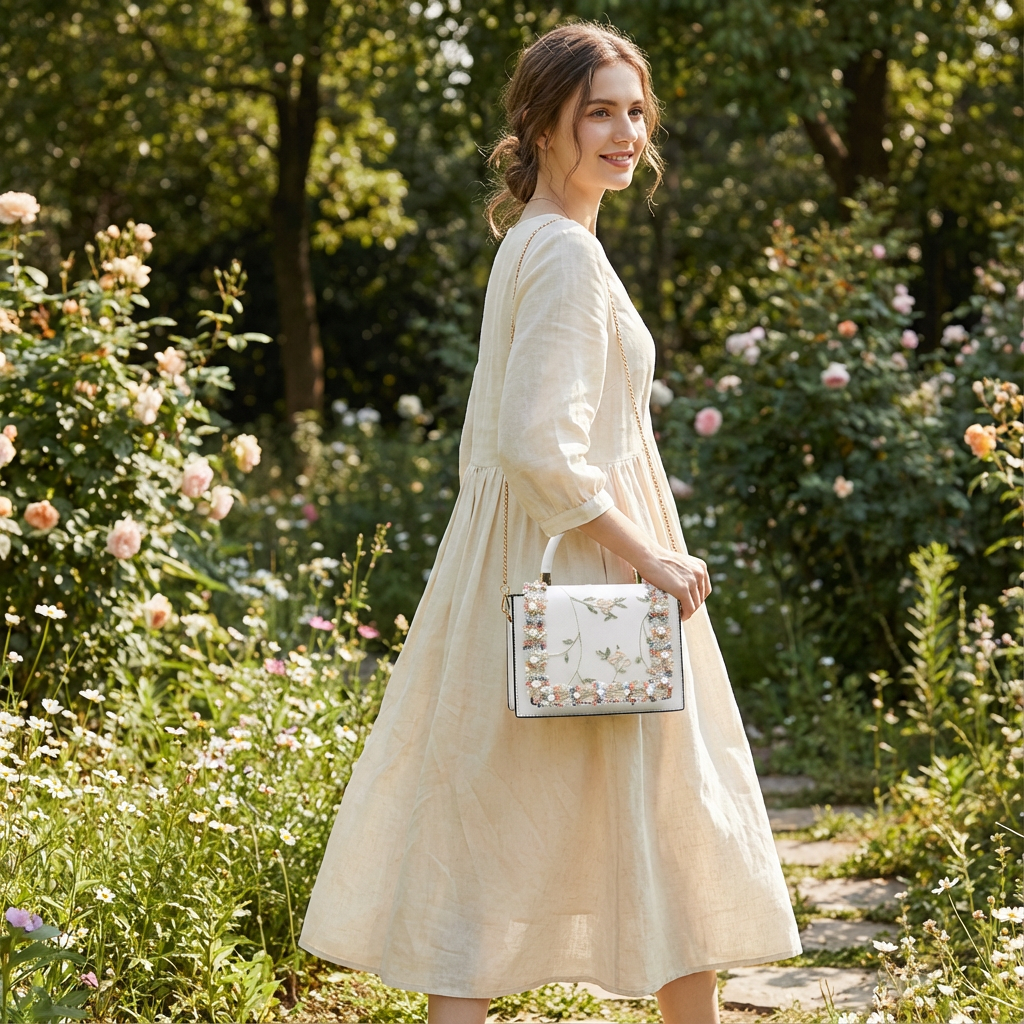 Bolso de mano mujer con asa superior decorativa elegante
