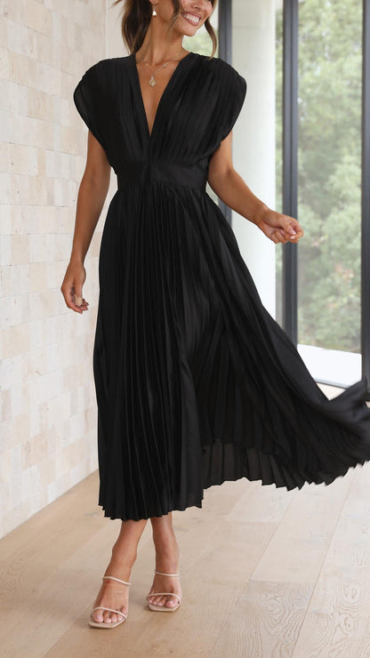 Vestido Maxi Mujer Plisado Elegante Ajuste Sofisticado